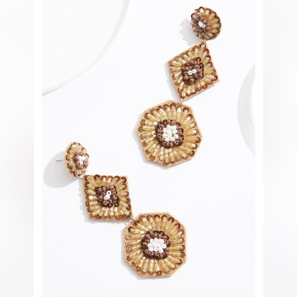 Elegant Gold and Brown Beaded Earrings